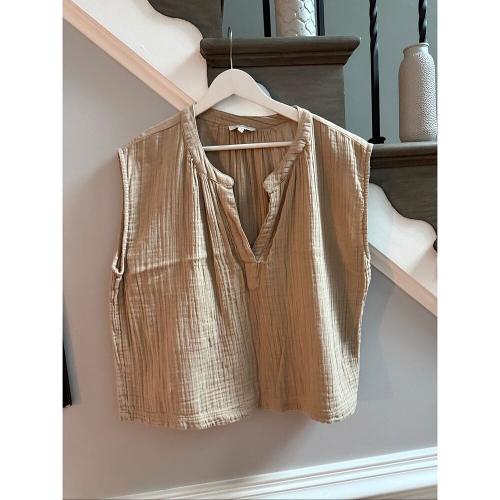 Z Supply Tan Gauzy Cap Sleeve Top sz L EUC